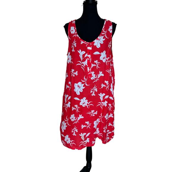 Down Under Red Hawaiian Shift Dress XXL Hibiscus Vacation Relaxed Sleeveless - Picture 1 of 6